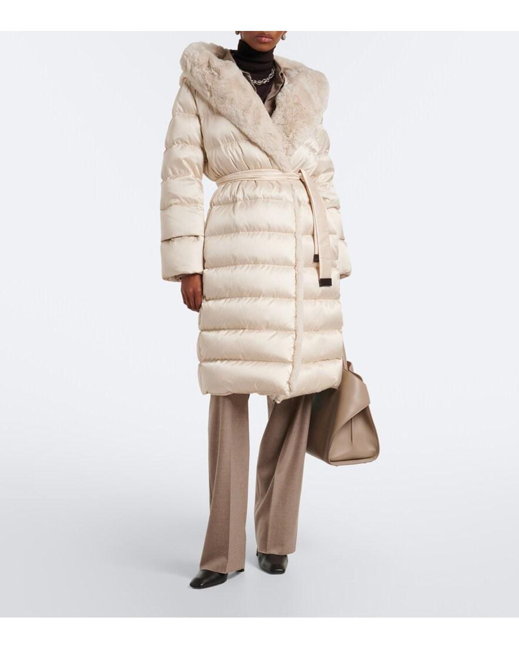Max Mara Natural Belted Hooded Puffer Coat