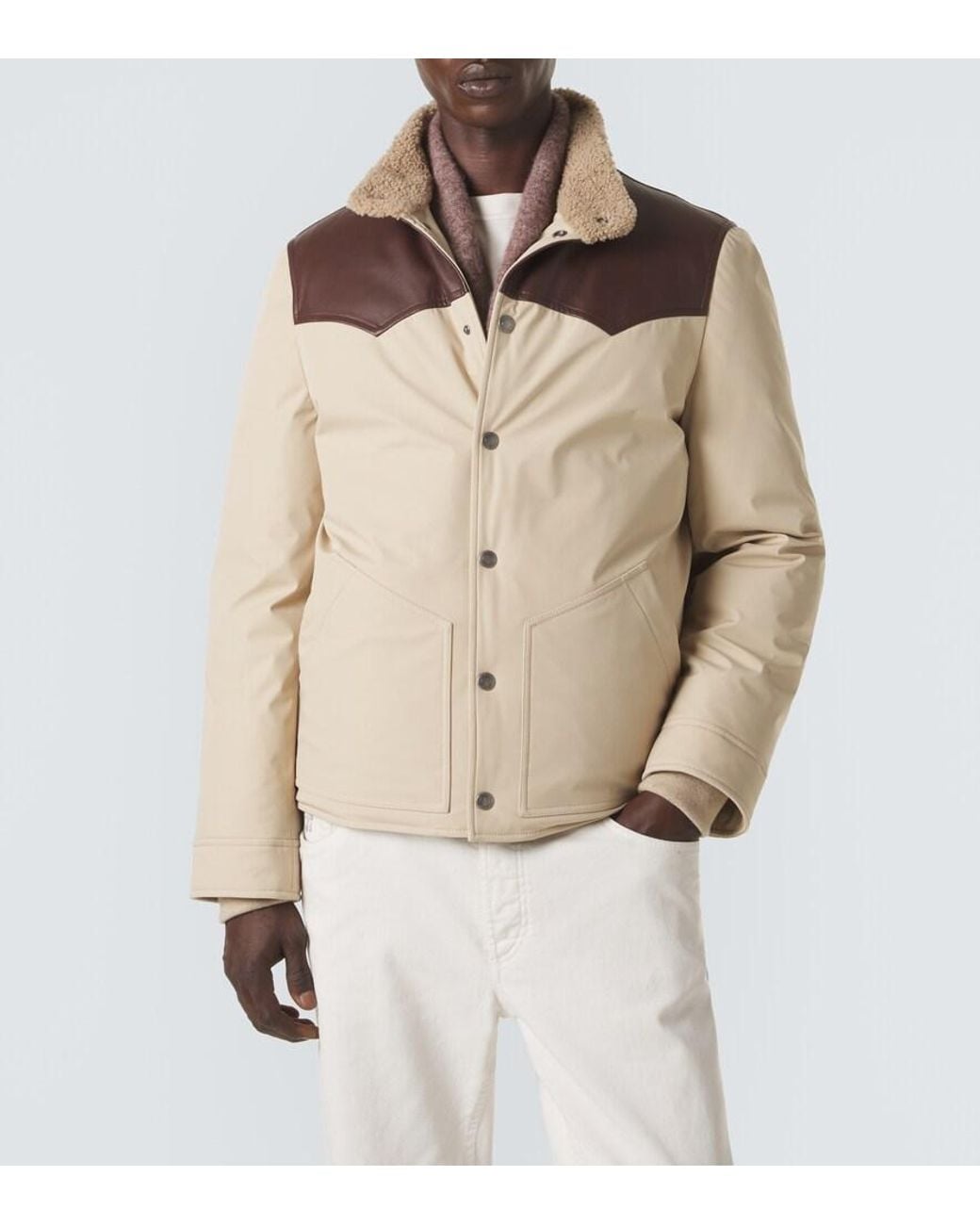 Brunello Cucinelli Natural Leather-Trimmed Down Jacket for men