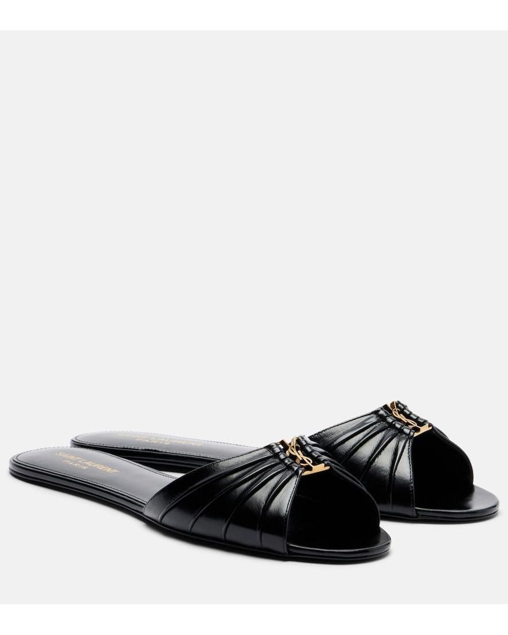 Saint Laurent Black Cassandre Leather Slides