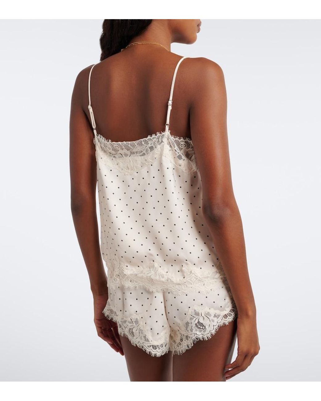 Faithfull The Brand White Marisol Lace-Trimmed Polka-Dot Satin Camisole