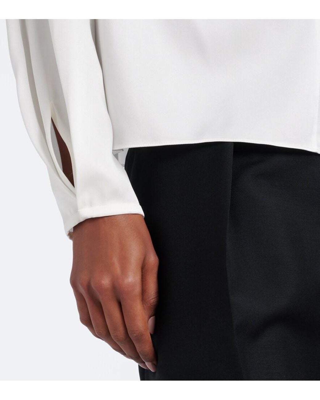 Vince White Gathered Silk-Blend Satin Blouse