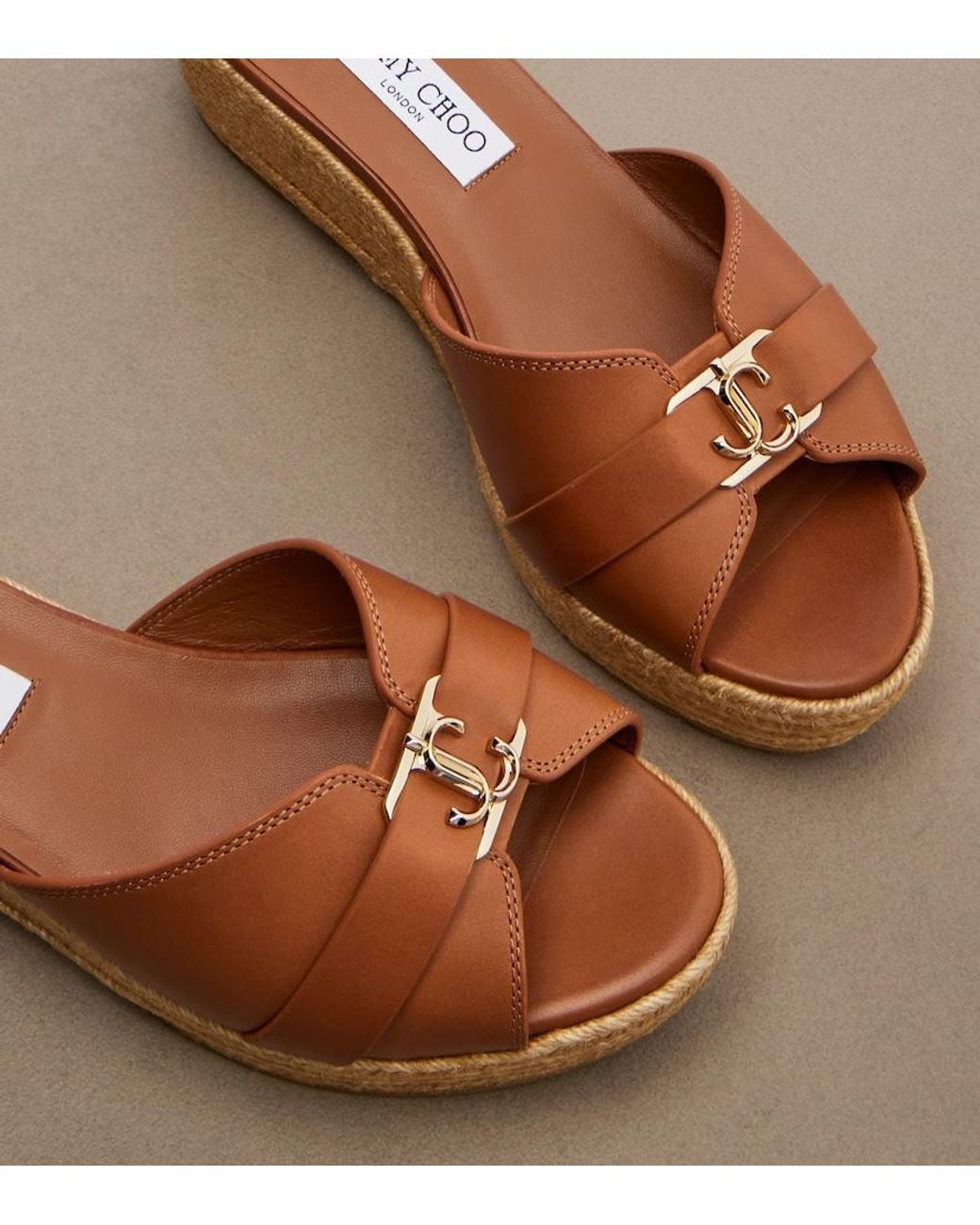 Jimmy Choo Brown Leda Leather Espadrille Wedges