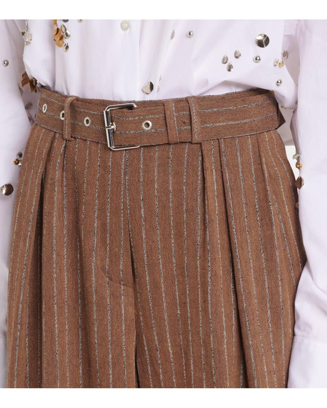 Dries Van Noten Brown Linen-Blend Wide-Leg Pants