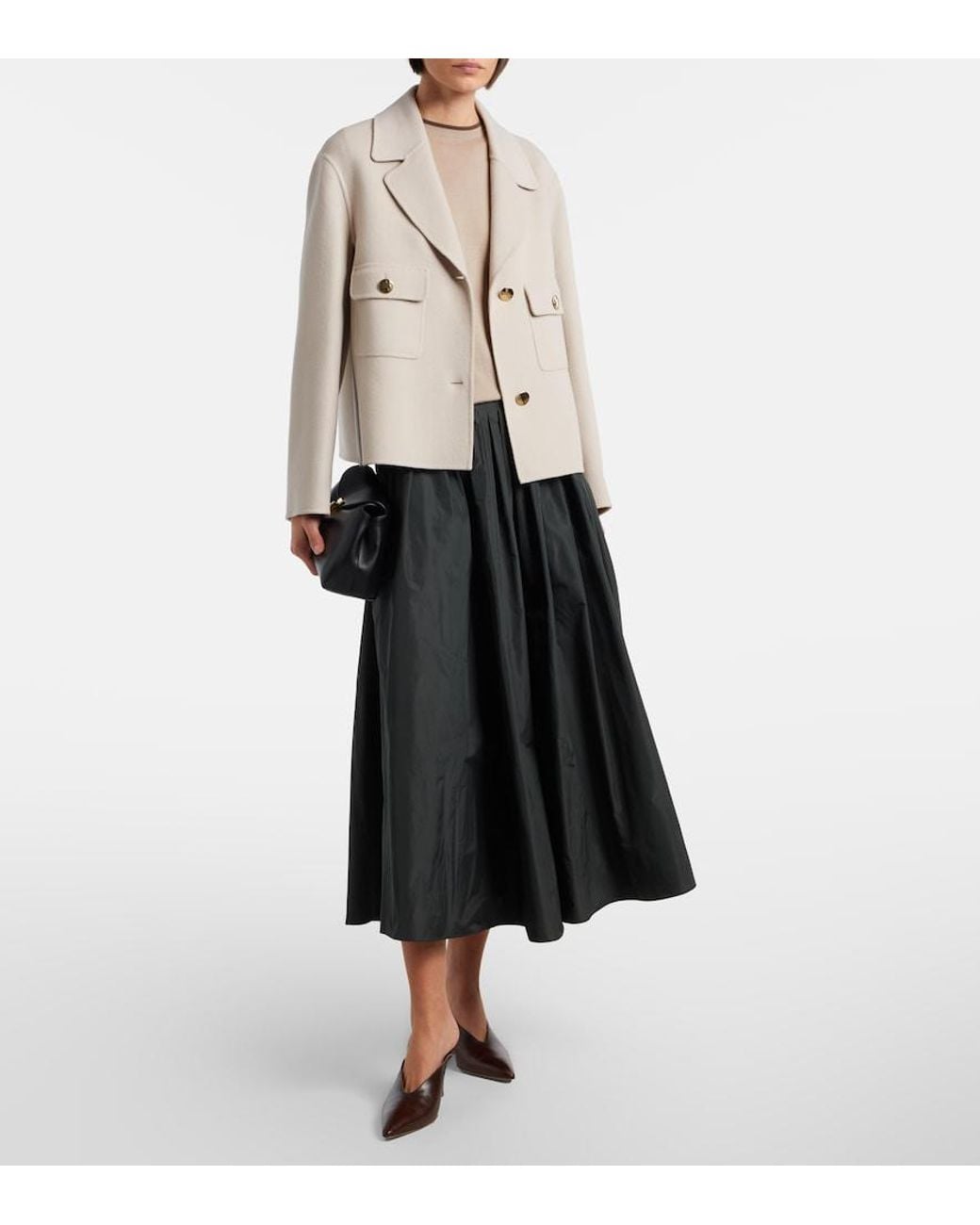 Max Mara Black Taffeta Midi Skirt