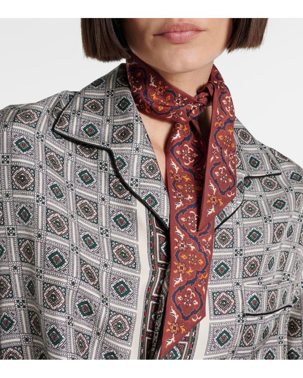 Loro Piana Red Printed Silk Scarf