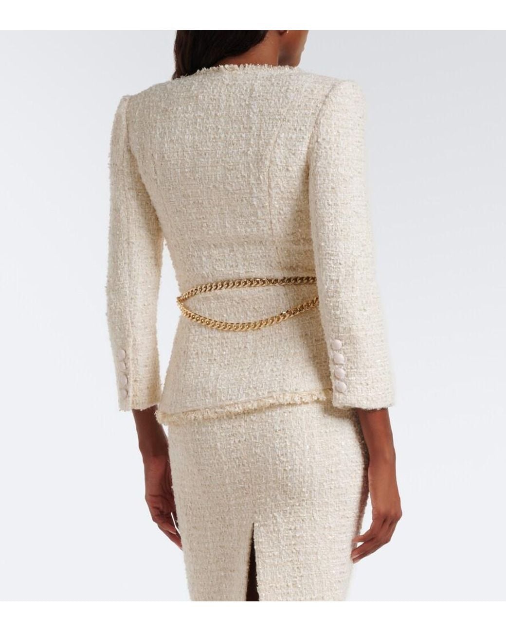 Self-Portrait Natural Boucle Tweed Midi Dress