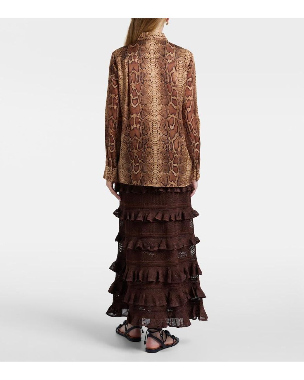 Zimmermann Brown Hypnotic Snake-Print Silk Shirt