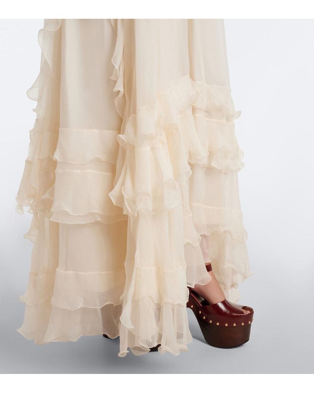 Chloé White Ruffled Silk Muslin Maxi Dress
