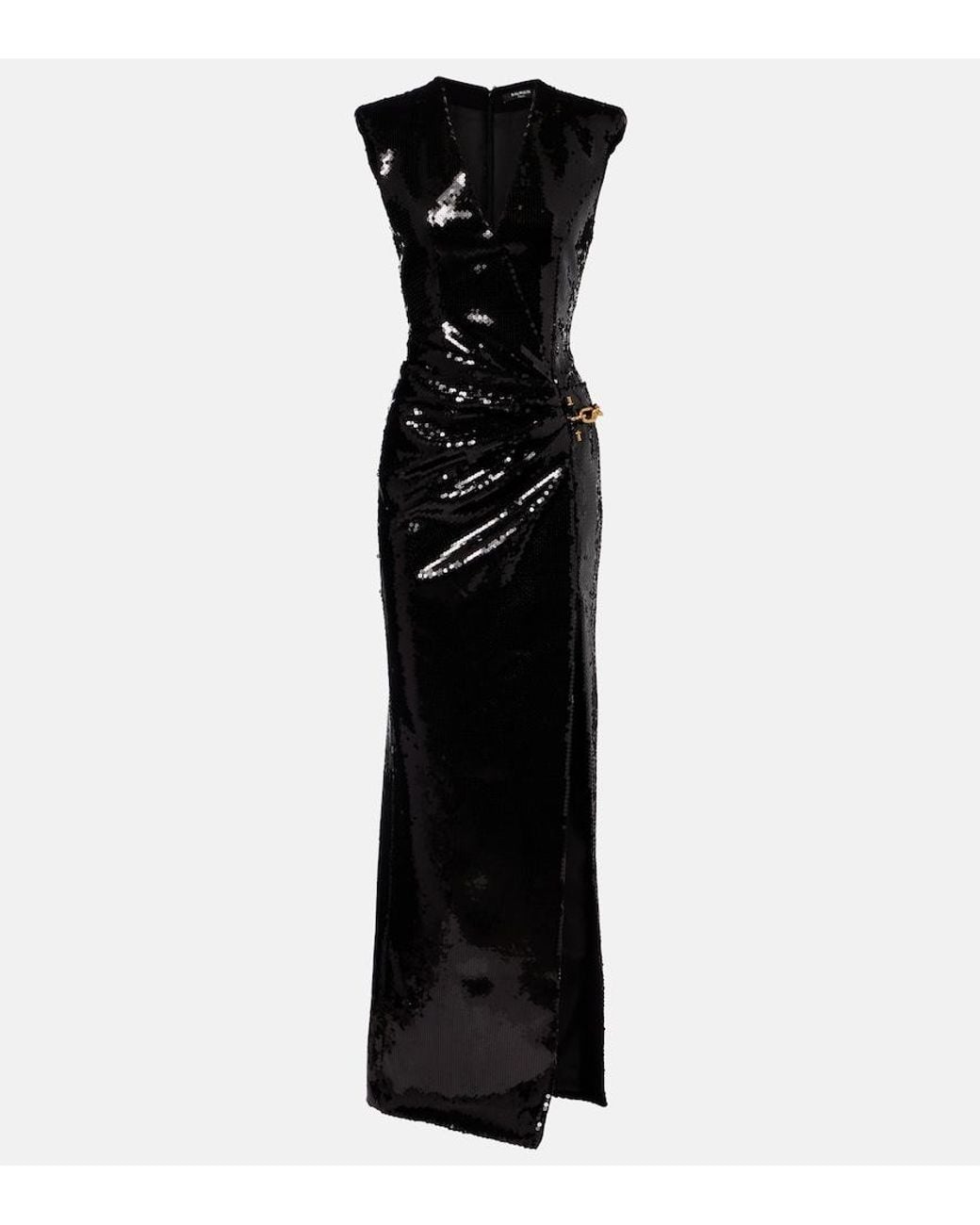 Balmain Black Chain-Detail Sequined Gown