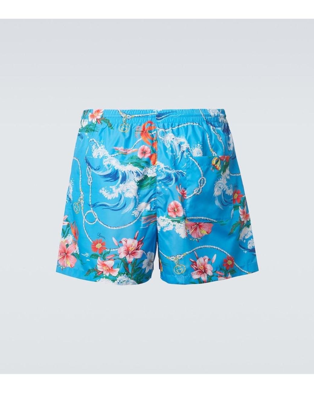 Gucci Blue Printed Poplin Swim Trunks for men