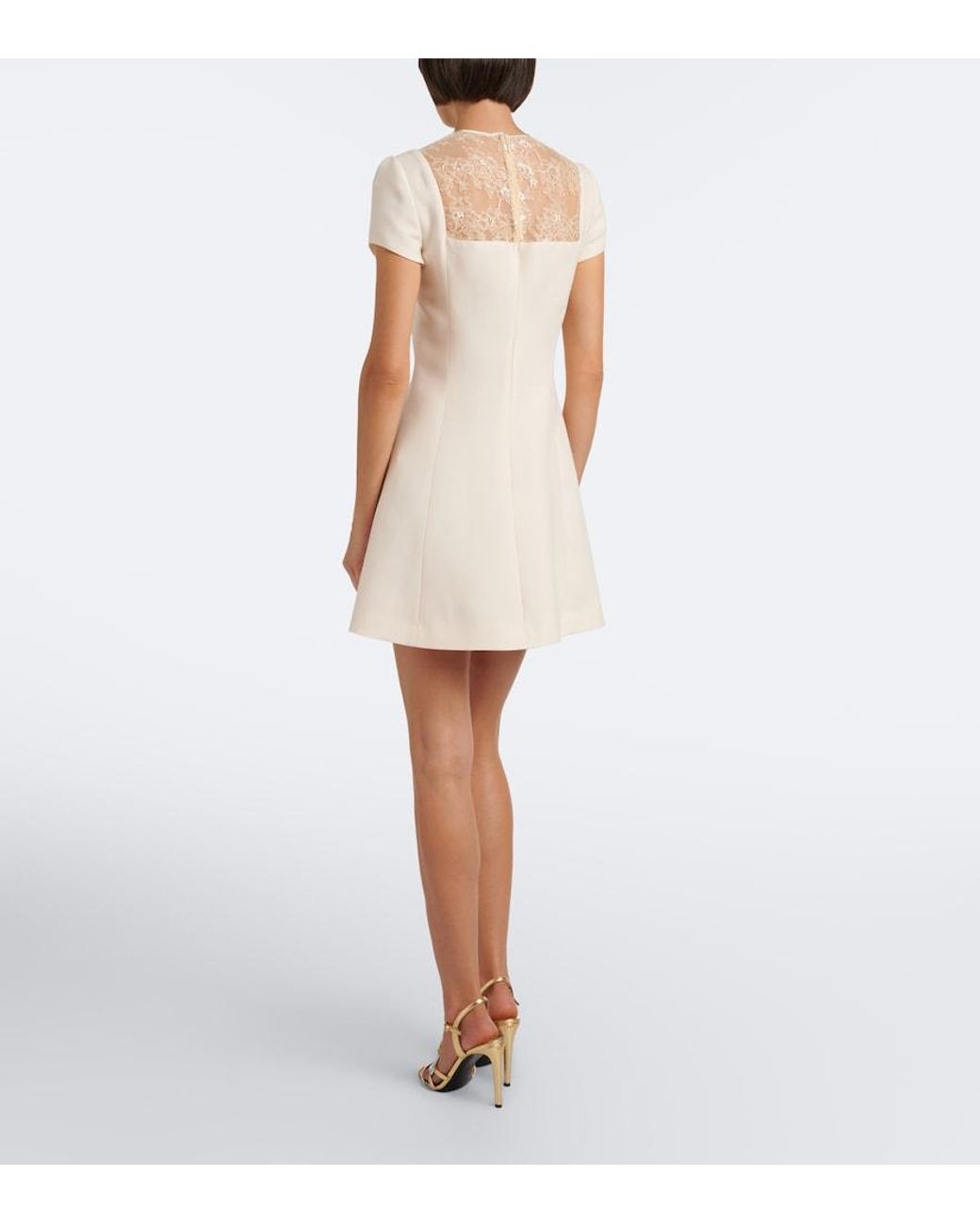 Valentino Natural Crepe Couture Lace-Trimmed Minidress