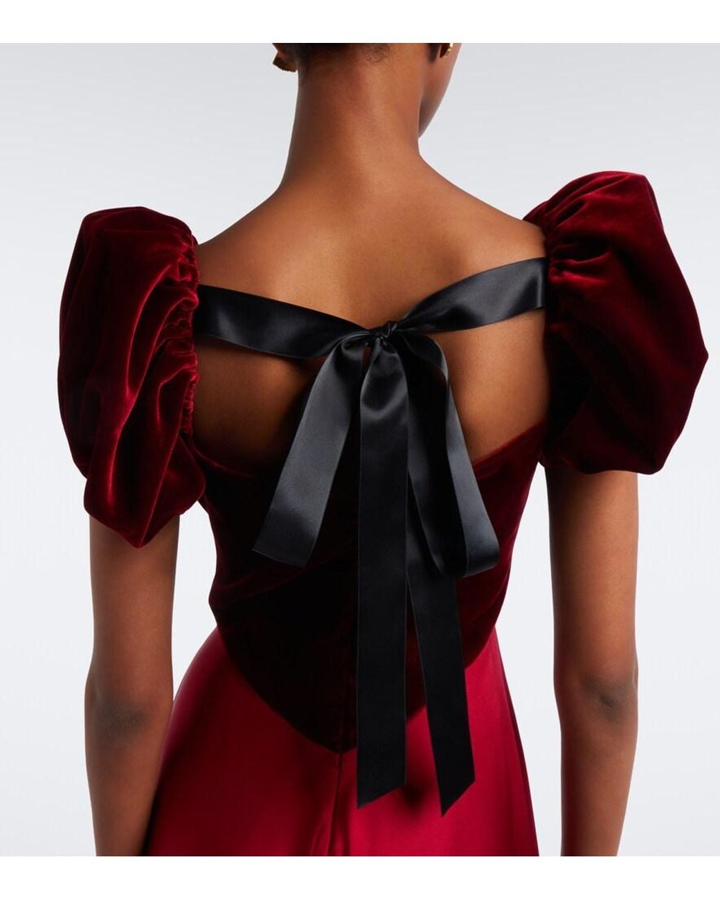 Rodarte Red Silk Satin And Velvet Midi Dress