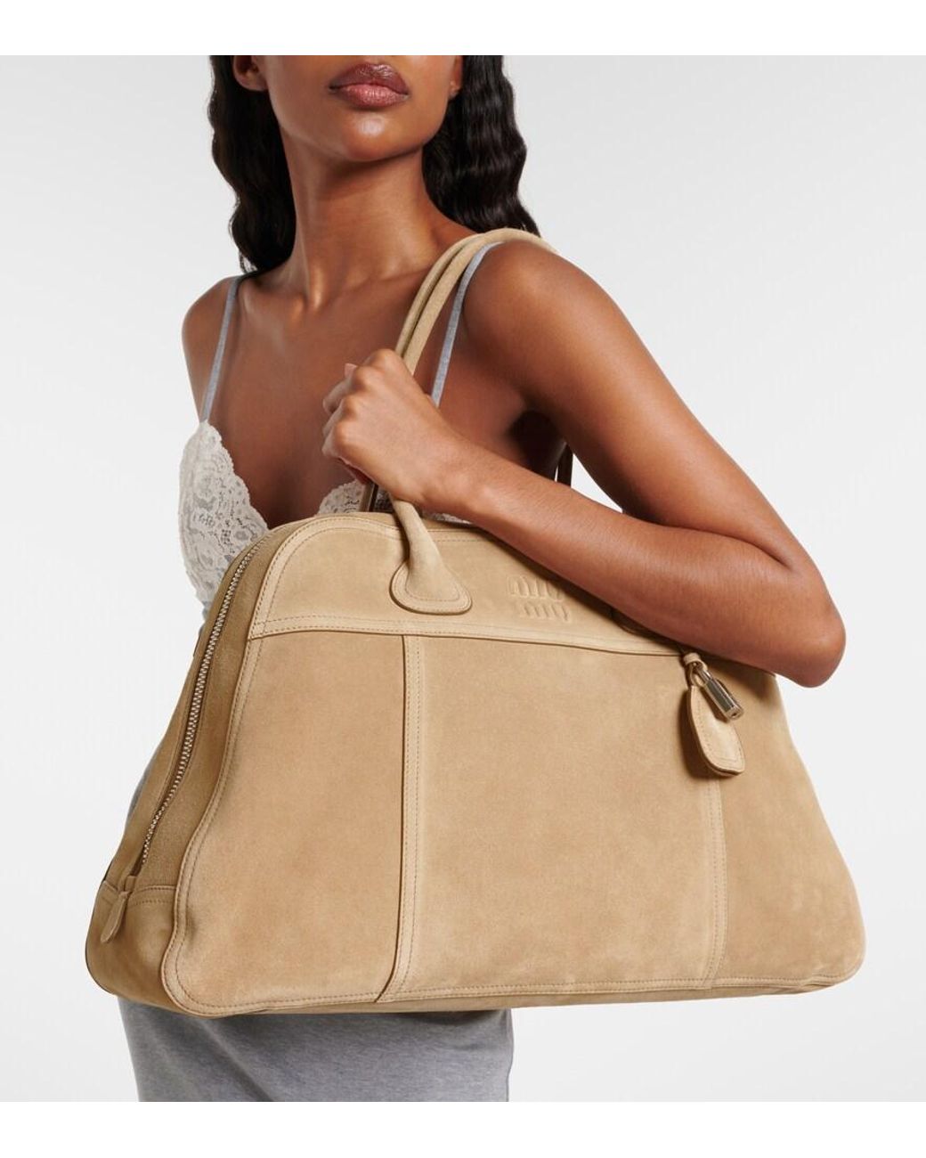 Miu Miu Natural Vivant Large Suede Bowling Bag