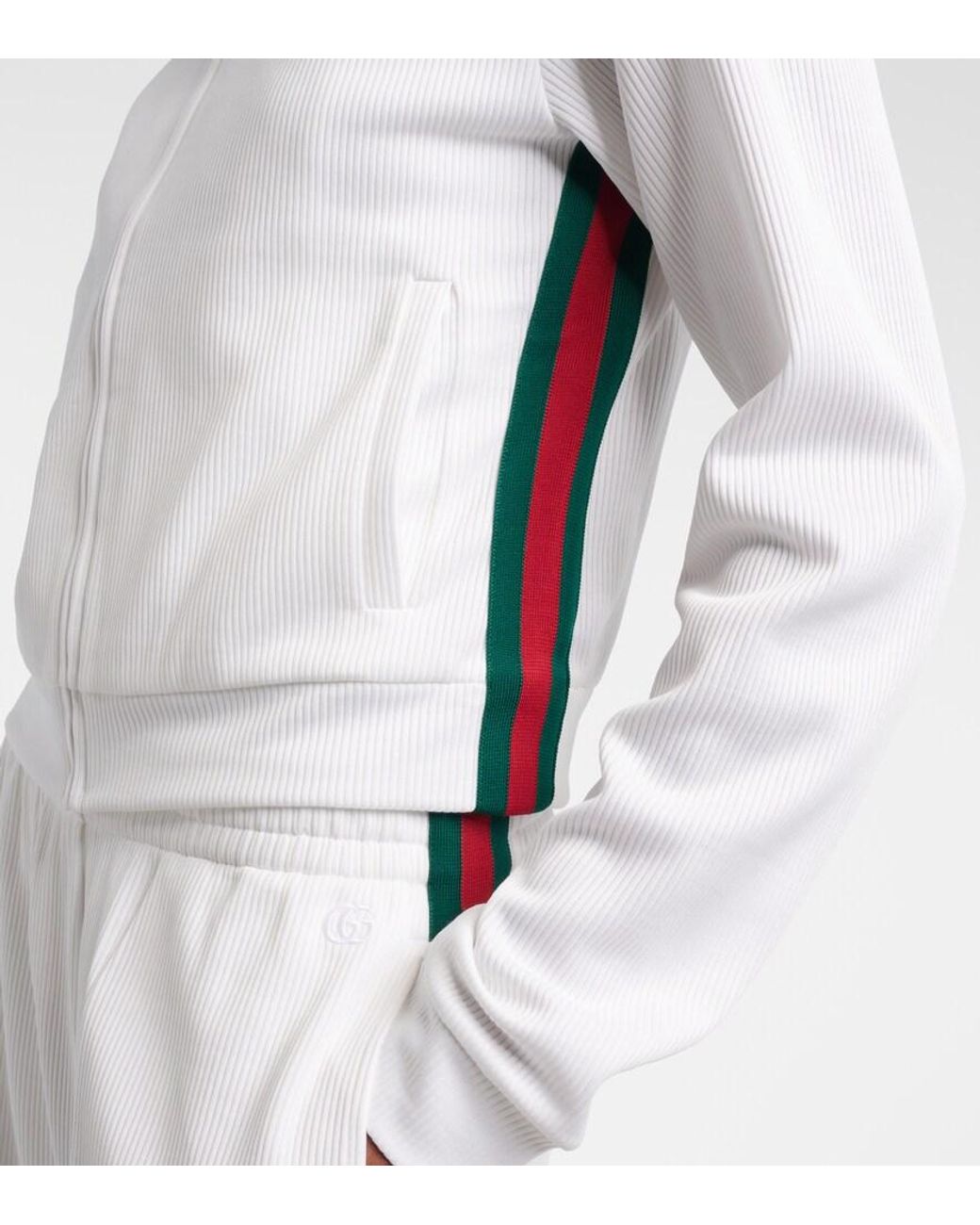 Gucci White Ribbed-Knit Cropped Sweatshirt