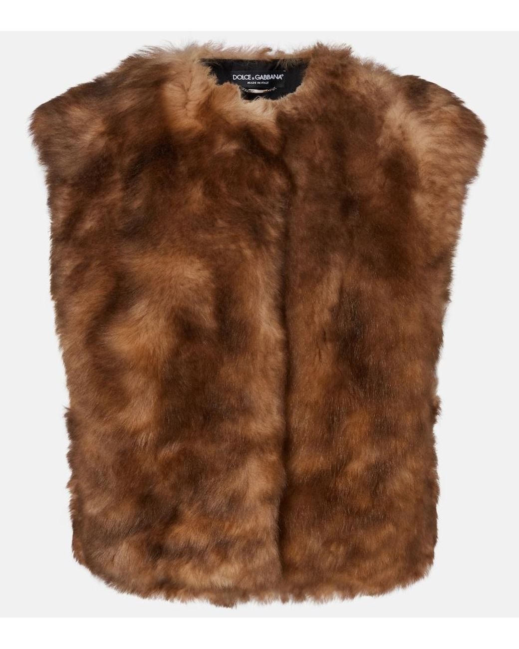 Dolce & Gabbana Brown Cropped Shearling Vest