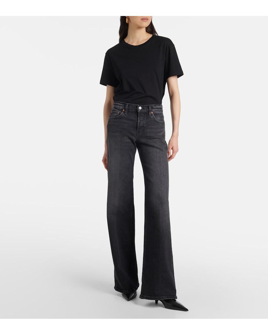 Re/done Black Mid-Rise Wide-Leg Jeans