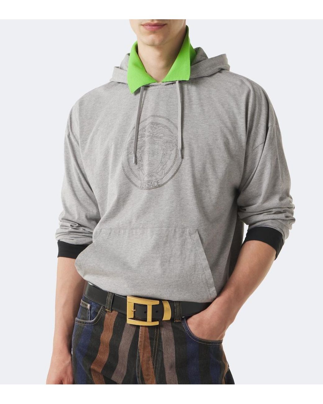 Versace Gray Medusa Cotton Jersey Hoodie for men