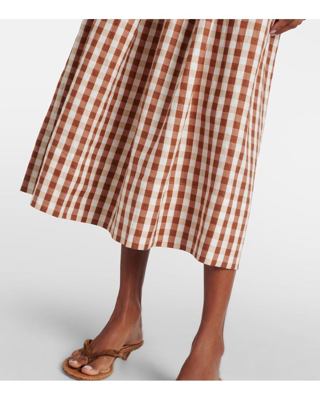 Faithfull The Brand Brown Ida Gingham Linen Midi Skirt