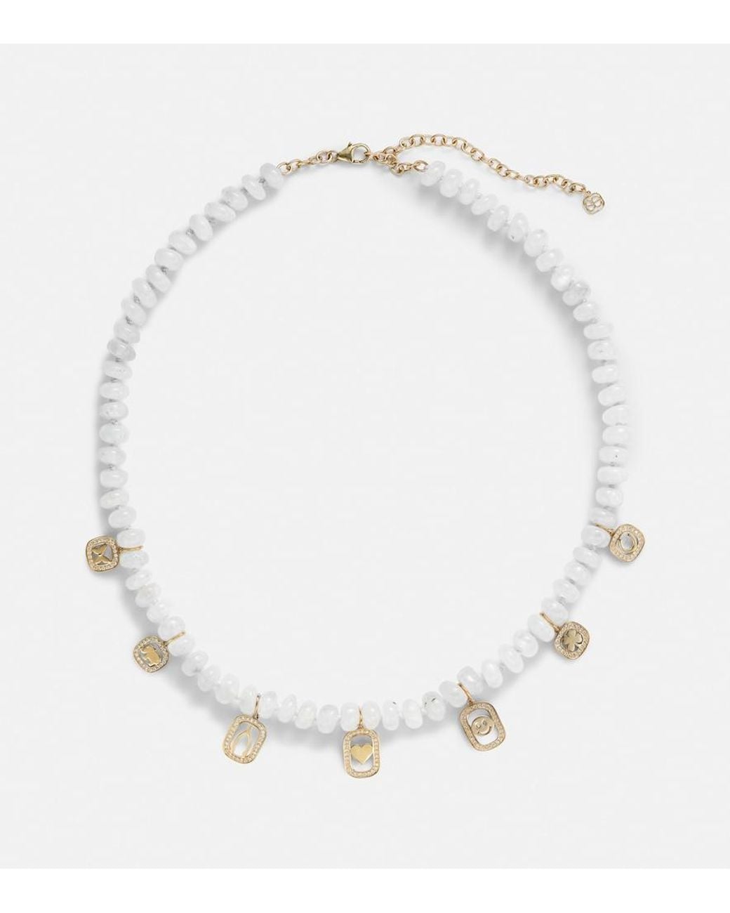 Sydney Evan Metallic Multi-Charm 14Kt Necklace With Moonstone And Diamonds