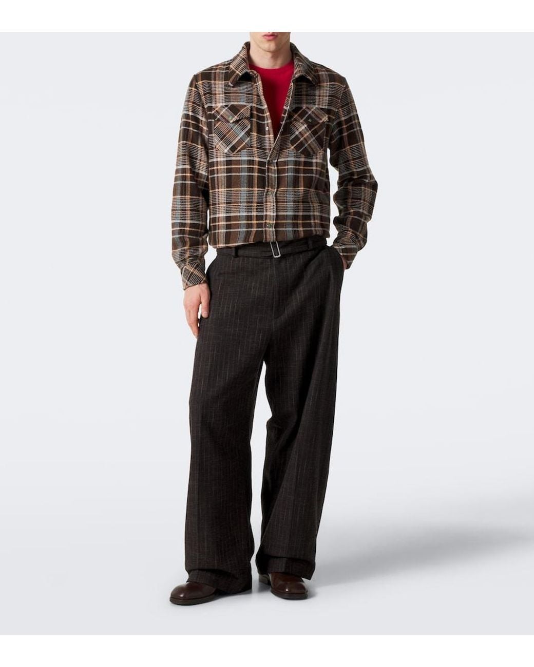 God's True Cashmere Brown Wilderness Plaid Cashmere Shirt With Emeralds for men