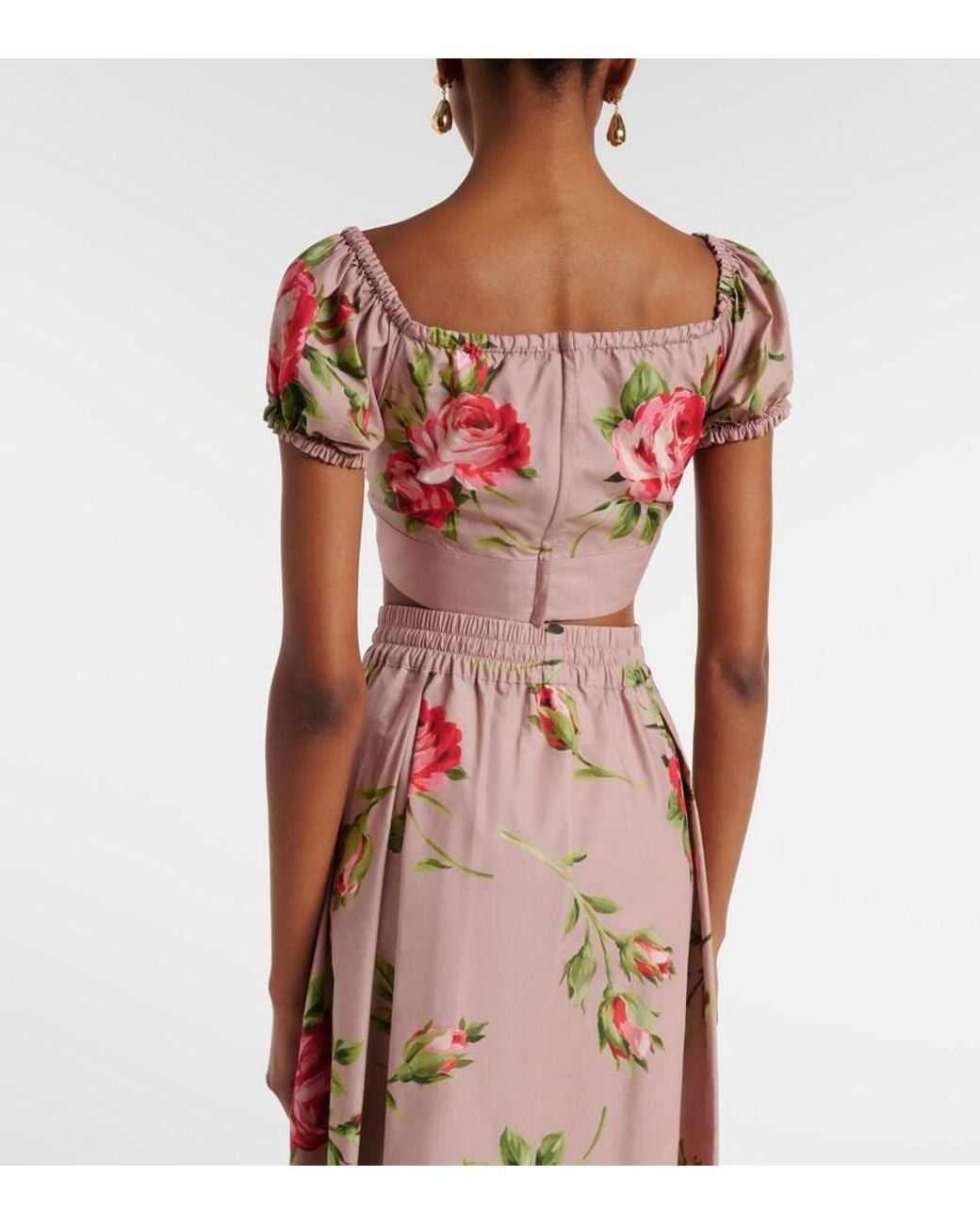 Dolce & Gabbana Pink Floral Bow-Detail Cotton Crop Top