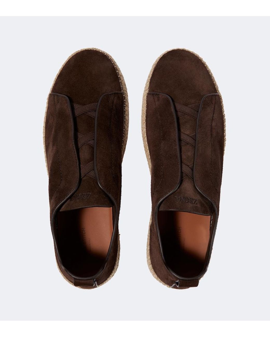 Zegna Brown Triple Stitch Suede Espadrilles for men