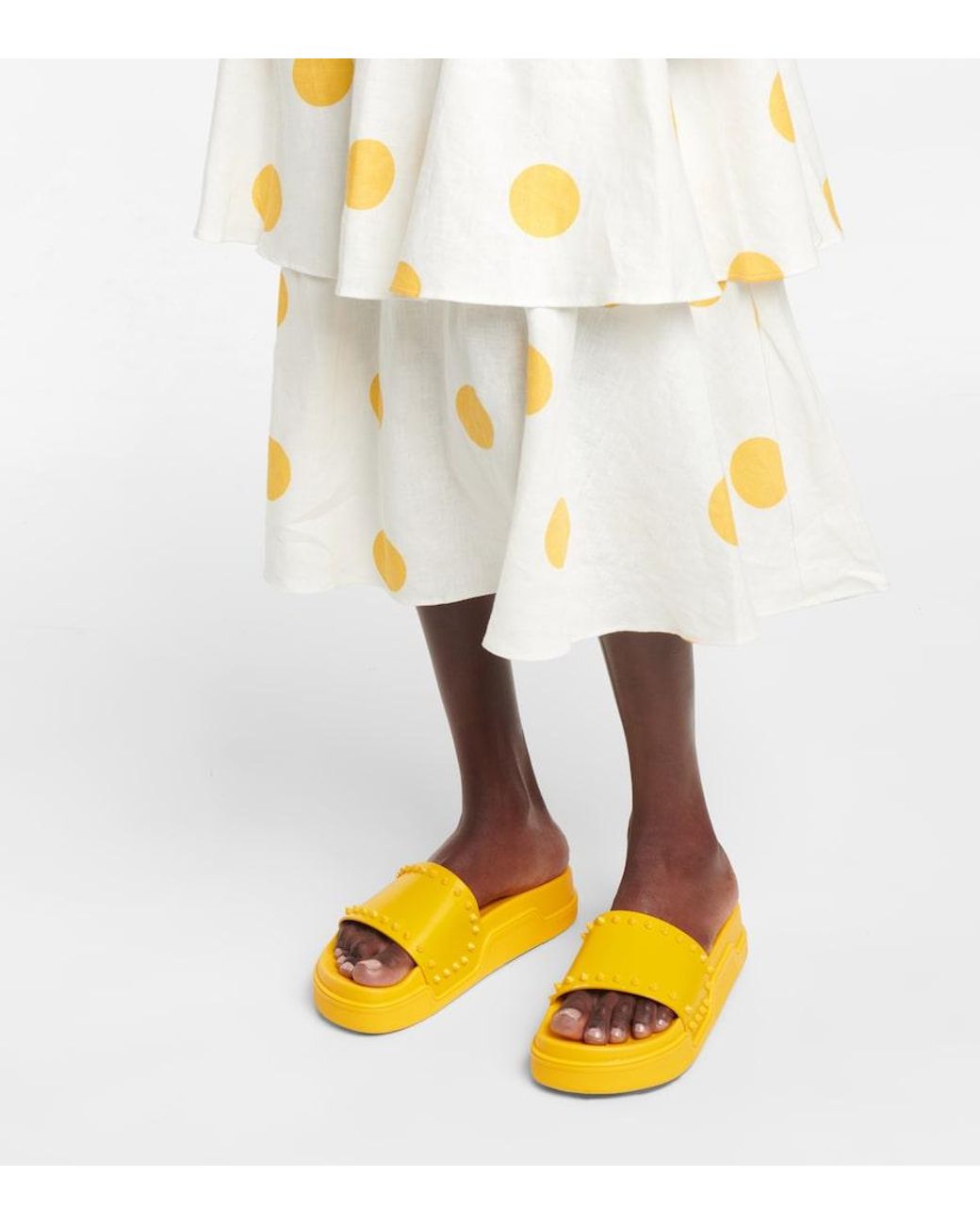 Christian Louboutin Yellow Pool Stud Embellished Slides