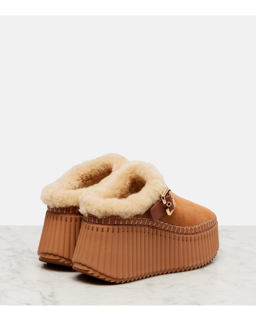 Chloé Brown Nama 80 Suede Platform Mules