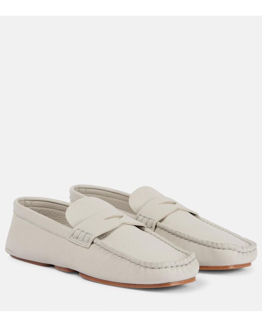 Khaite White Billy Pebbled Leather Loafers