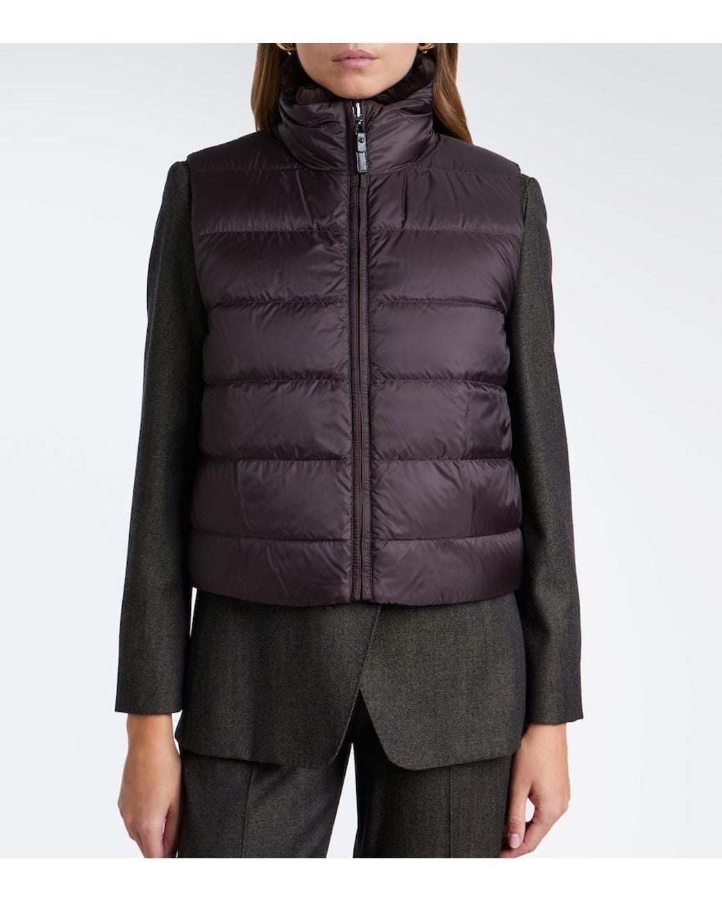 Max Mara Brown Zip-Up Puffer Vest