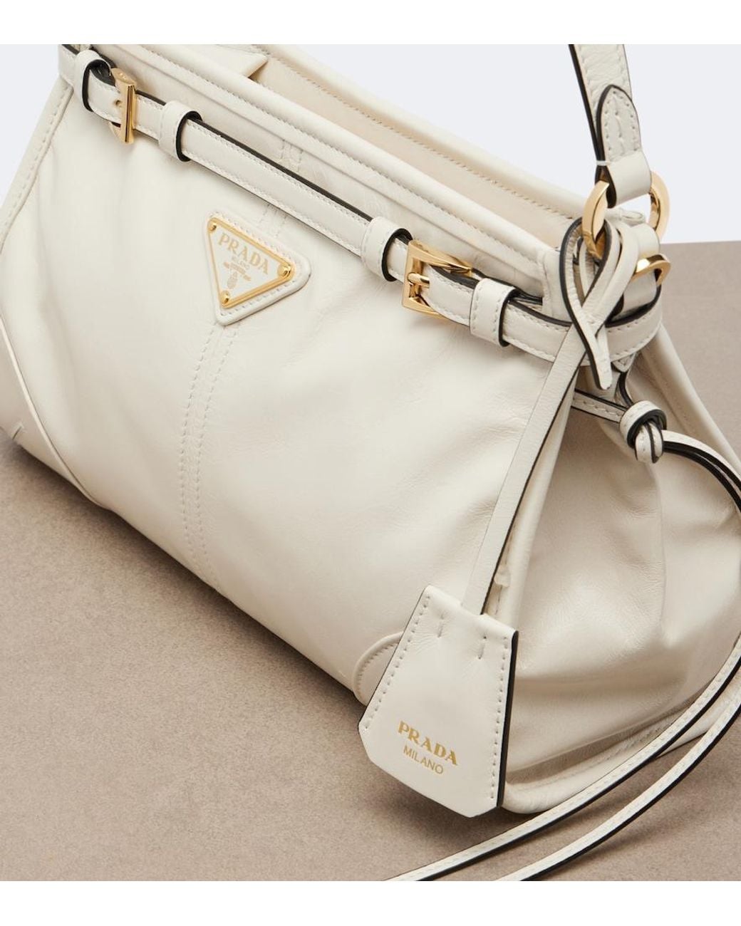 Prada White Bonnie Small Leather Shoulder Bag