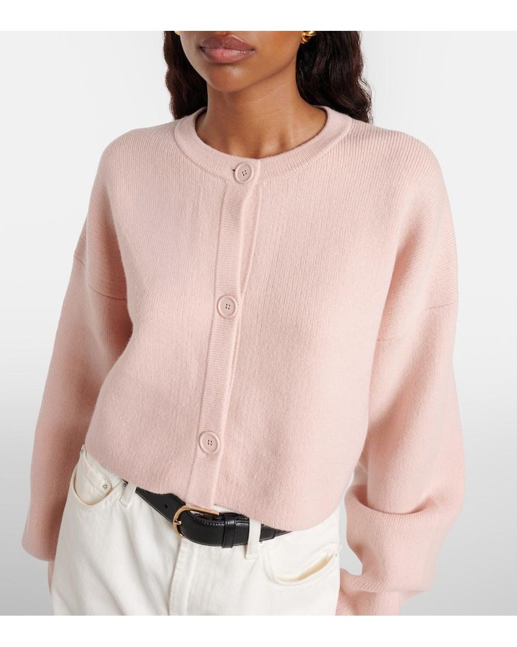 Totême  Pink Cropped Wool-Blend Cardigan