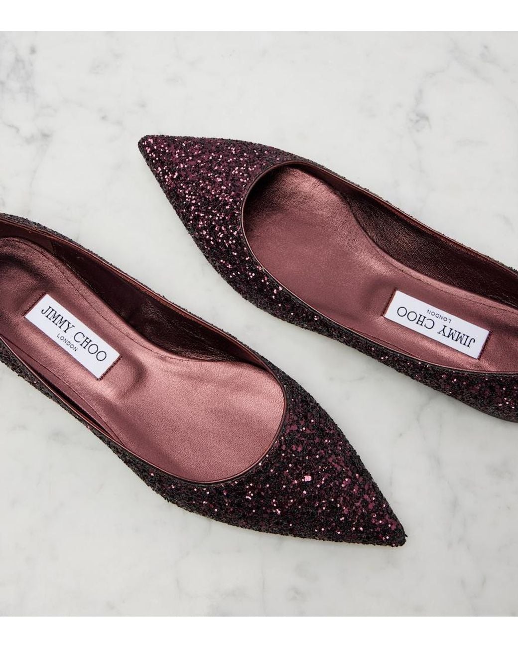 Jimmy Choo Purple Love Glitter Ballet Flats