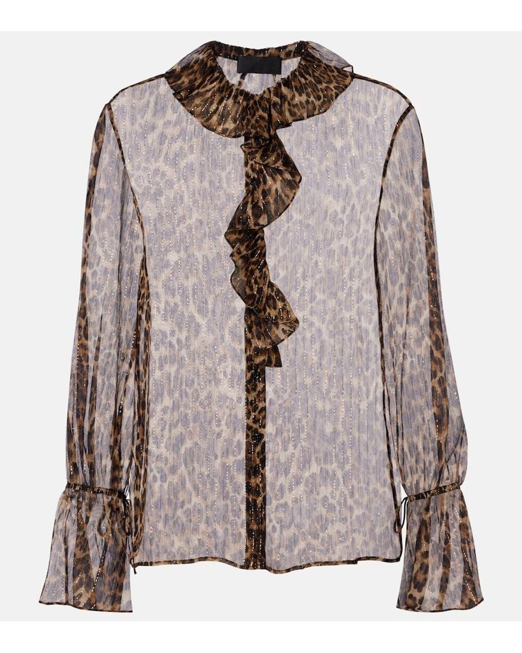 Nili Lotan Brown Cecily Leopard-Print Silk-Blend Blouse
