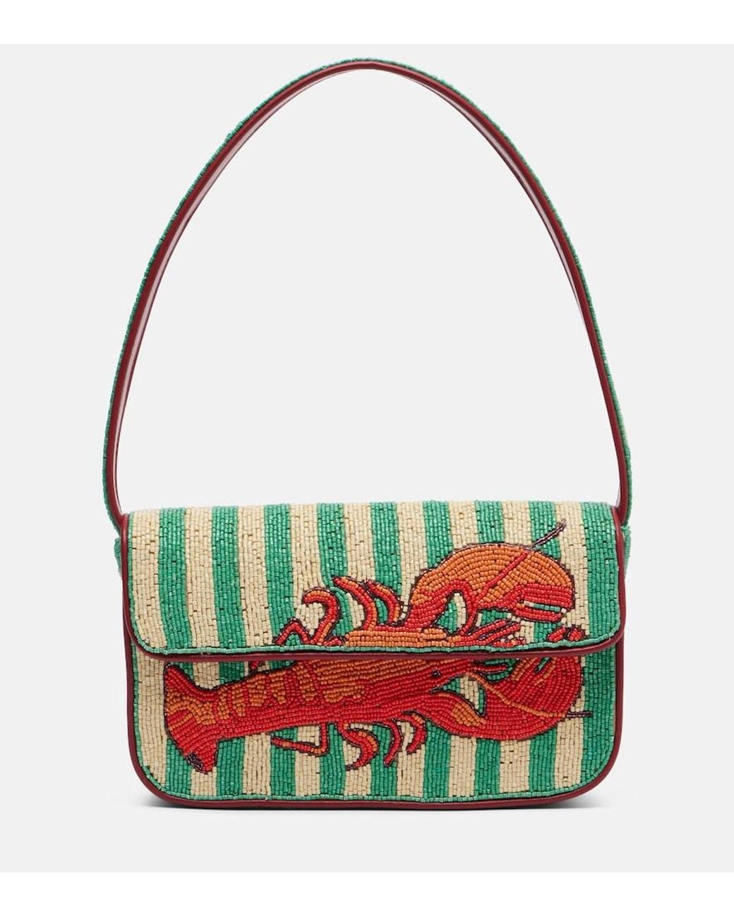 Staud Red Tommy Beaded Shoulder Bag