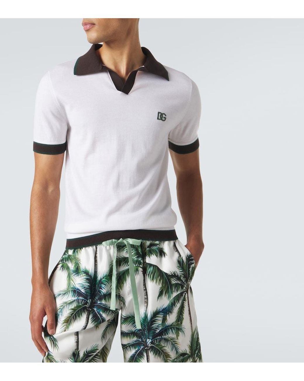 Dolce & Gabbana White Dg Wool And Silk Polo Shirt for men