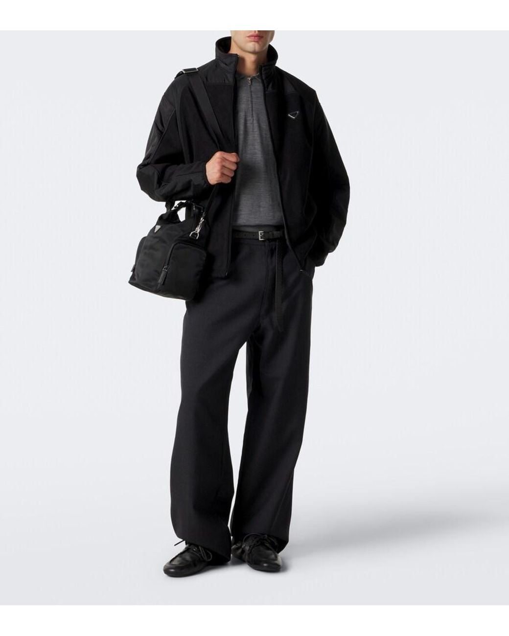 Prada Black Re-Nylon And Fleece Jacket for men