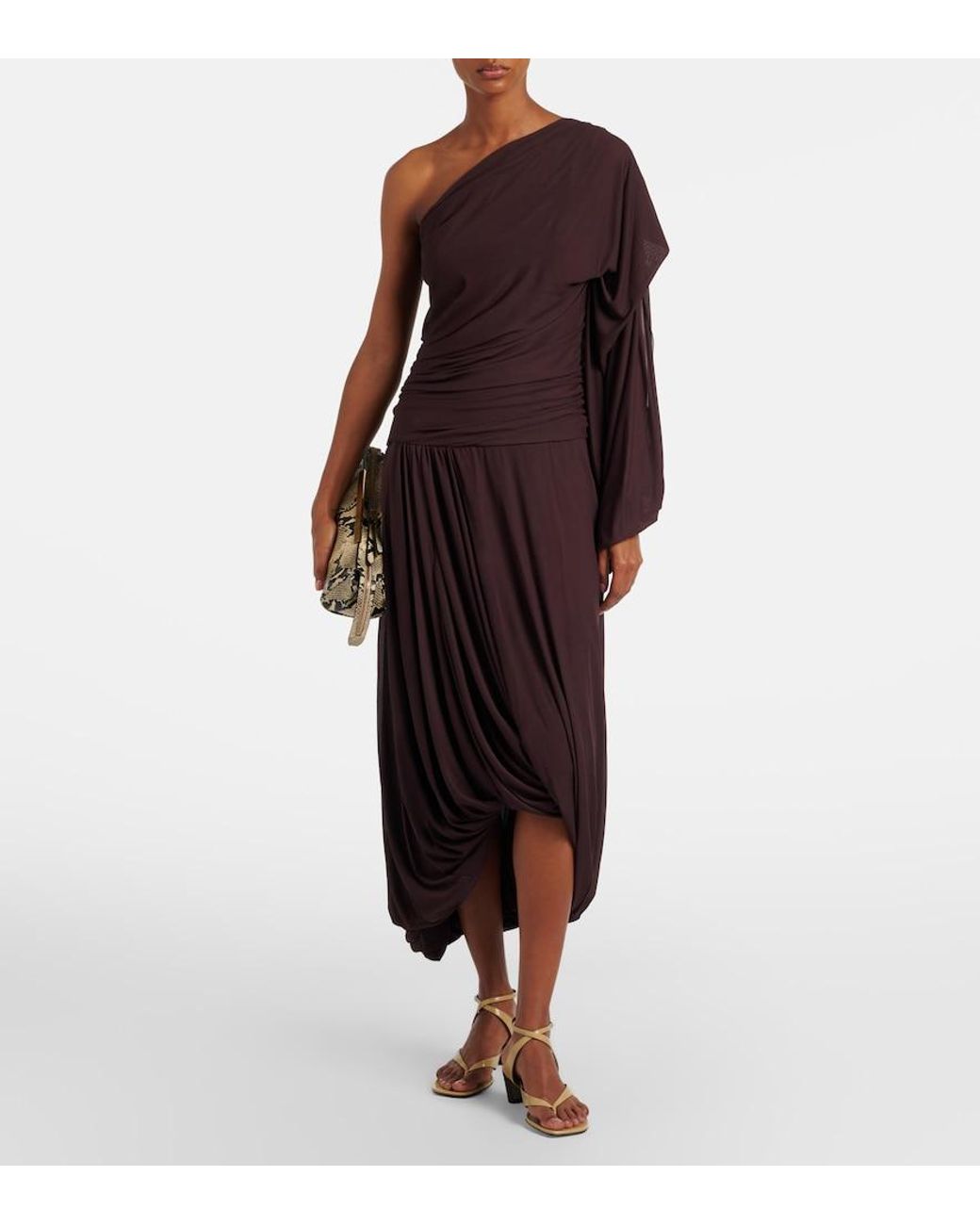 Proenza Schouler Purple Gabri Draped One-Shoulder Jersey Midi Dress