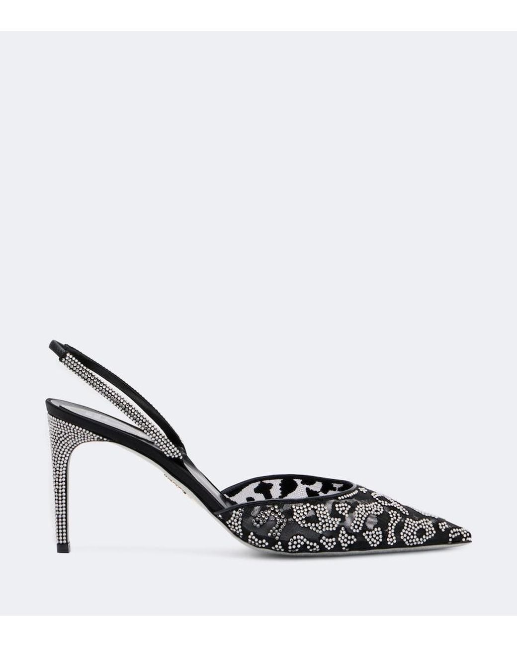 Rene Caovilla Metallic Embellished Mesh Slingback Pumps