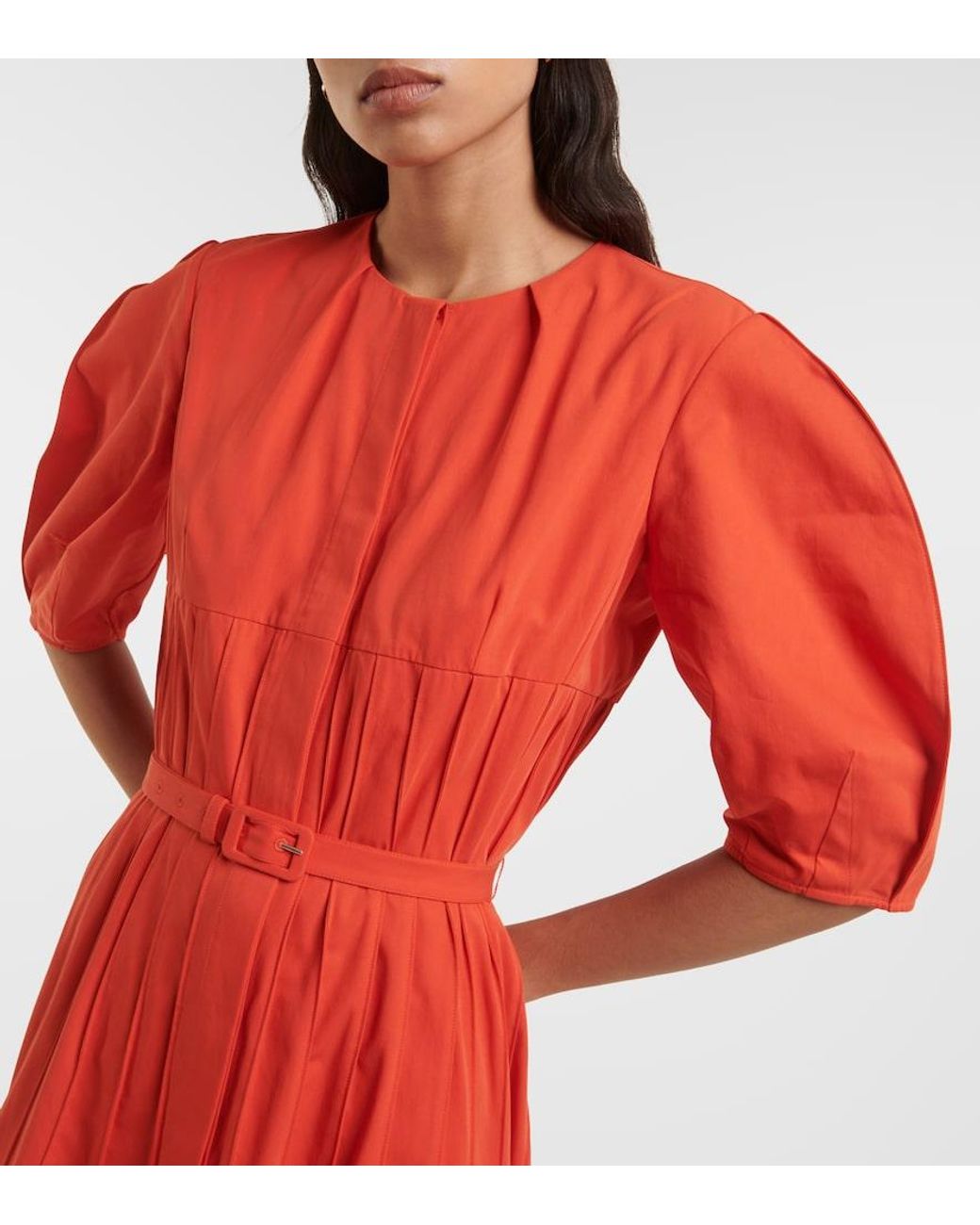 Gabriela Hearst Orange Caden Puff-Sleeve Cotton Midi Dress