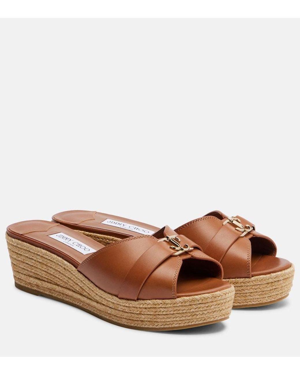 Jimmy Choo Brown Leda Leather Espadrille Wedges