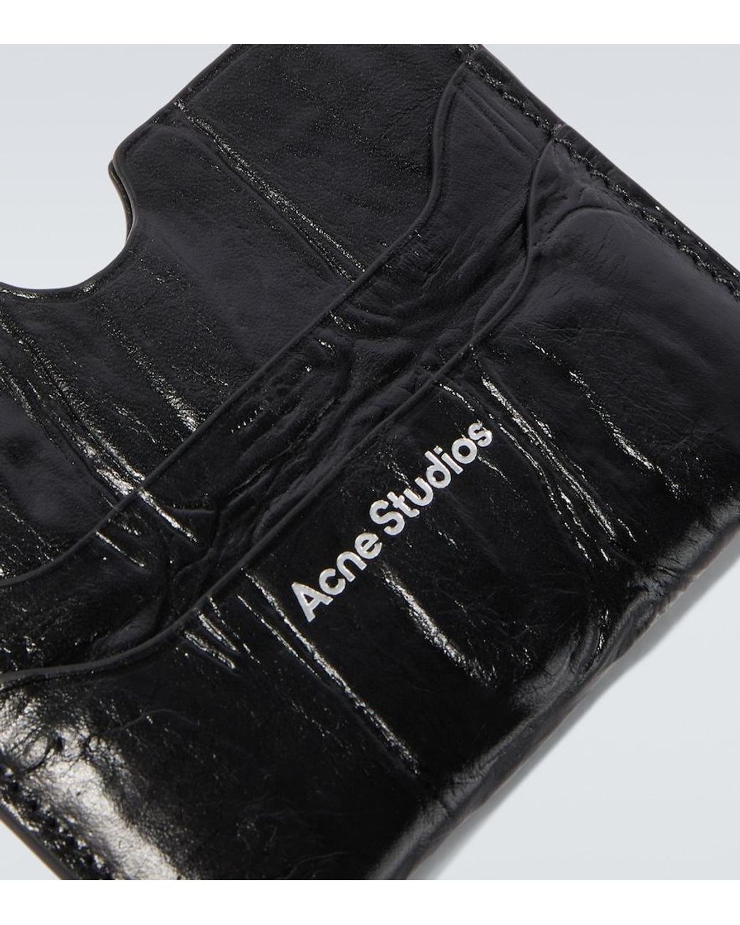 Acne Black Croc-Effect Leather Card Holder for men