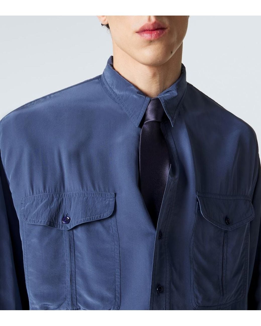 Saint Laurent Blue Silk Satin Tie for men