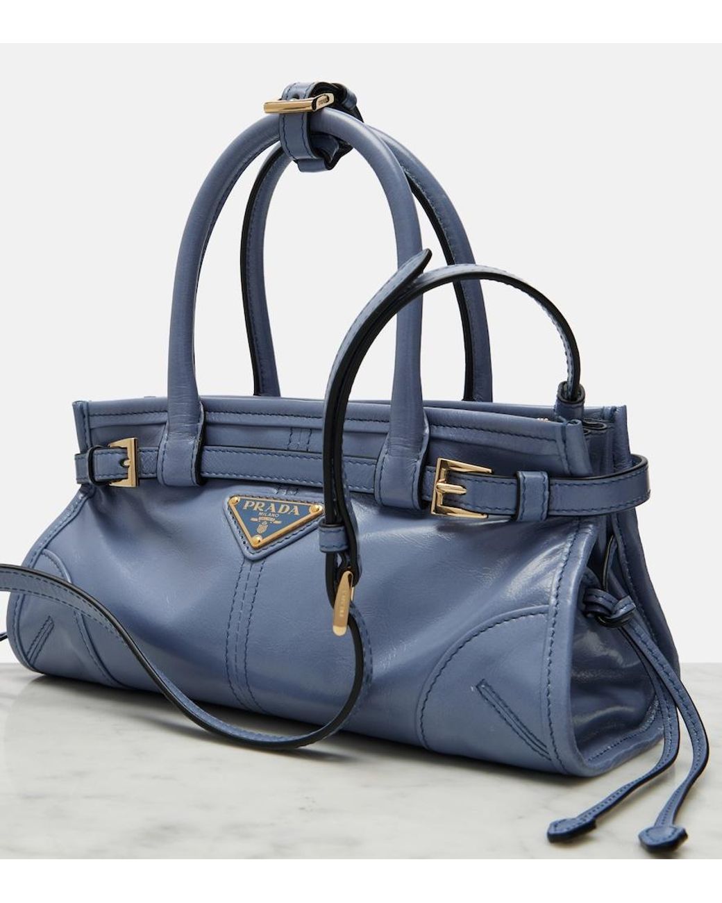 Prada Blue Bonnie Mini Leather Top-Handle Bag