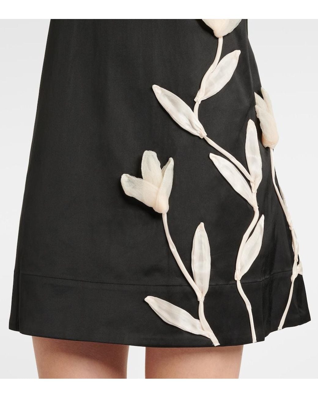 Staud Black Ilana Floral-Applique Satin Minidress