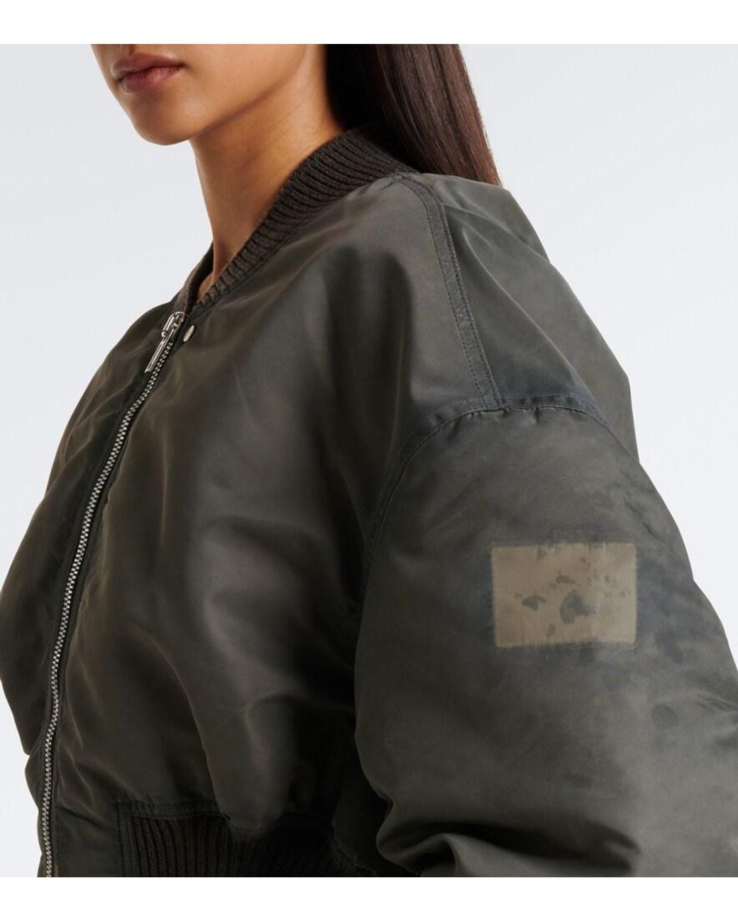 Rick Owens Gray Secchia Cropped Satin Bomber Jacket