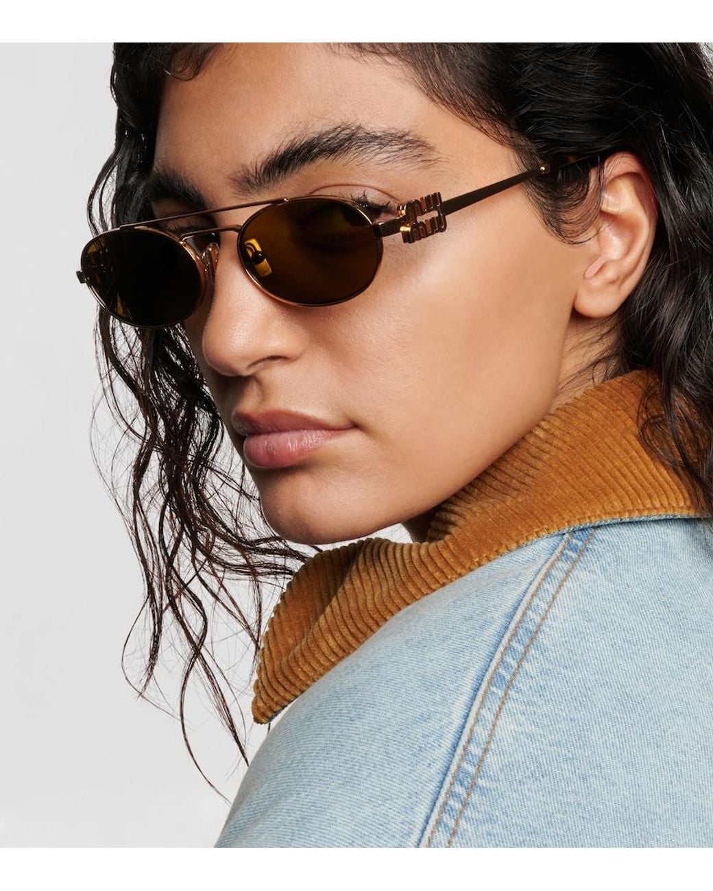 Miu Miu Brown Logo Oval Sunglasses