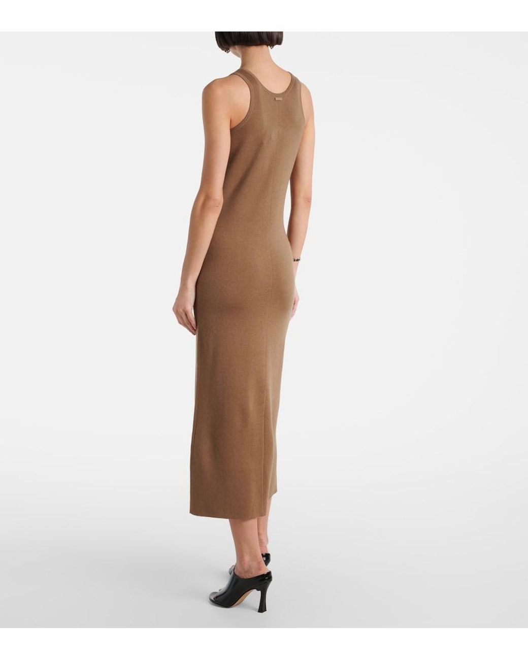 Max Mara Brown Aceri Virgin Wool Midi Dress