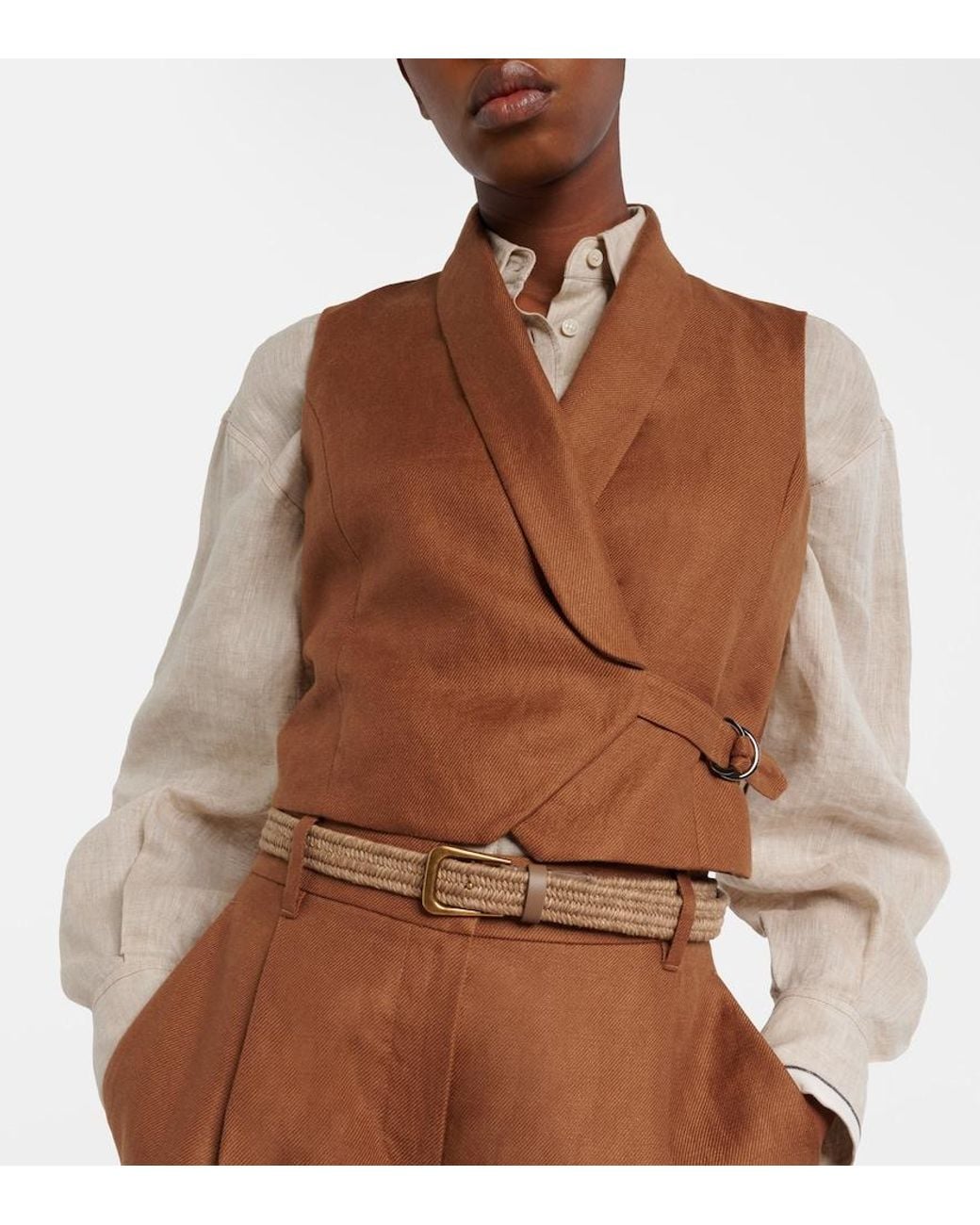 Brunello Cucinelli Brown Monili Linen Vest