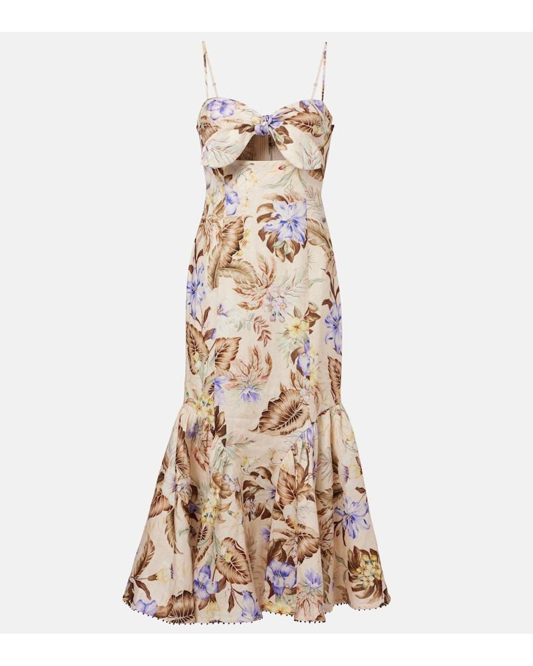 Zimmermann Natural Coco Tie-Front Linen Midi Dress